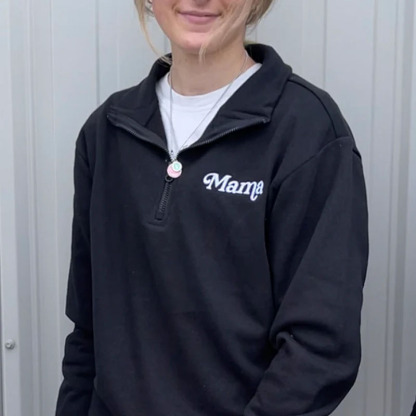 Mama Embroidered Zip Pullover Sweatshirt
