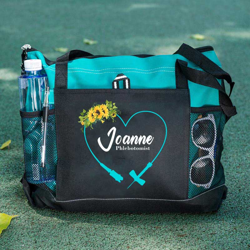 Phlebotomist Butterfly Venipuncture with Sunflowers Personalized Tote Bag
