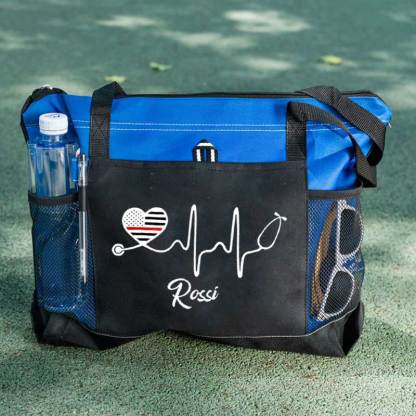 Personalized Thin Red Line Flag Heart Stethoscope Fire Rescue Tote Bag