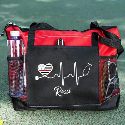 Personalized Thin Red Line Flag Heart Stethoscope Fire Rescue Tote Bag