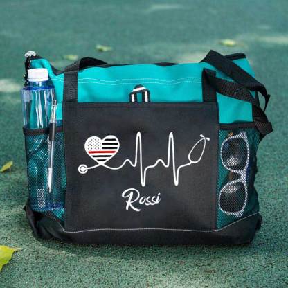 Personalized Thin Red Line Flag Heart Stethoscope Fire Rescue Tote Bag