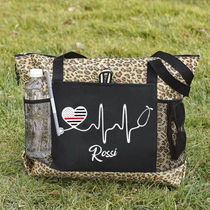 Personalized Thin Red Line Flag Heart Stethoscope Fire Rescue Tote Bag