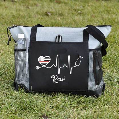 Personalized Thin Red Line Flag Heart Stethoscope Fire Rescue Tote Bag