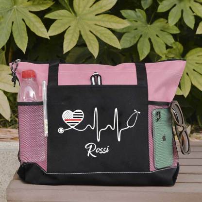 Personalized Thin Red Line Flag Heart Stethoscope Fire Rescue Tote Bag