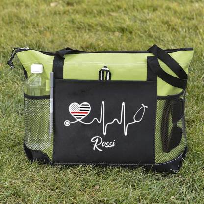 Personalized Thin Red Line Flag Heart Stethoscope Fire Rescue Tote Bag