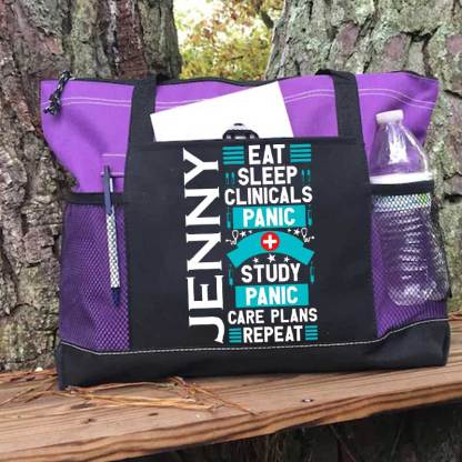 Eat Sleep Clinicals Panic Tote Bag, Personalized Gift for Student Nurse