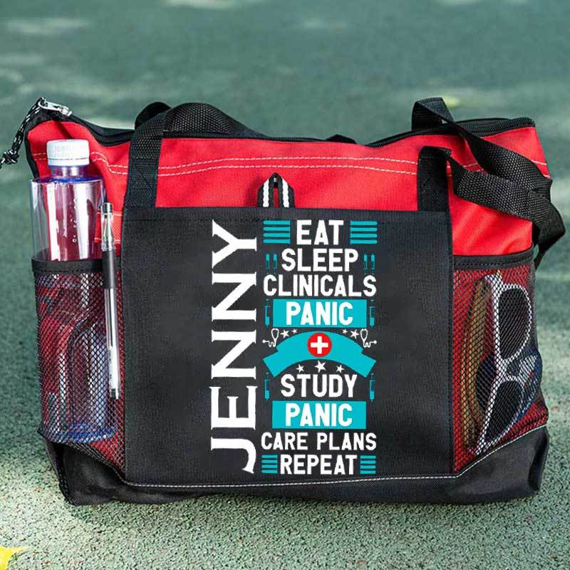 Eat Sleep Clinicals Panic Tote Bag, Personalized Gift for Student Nurse