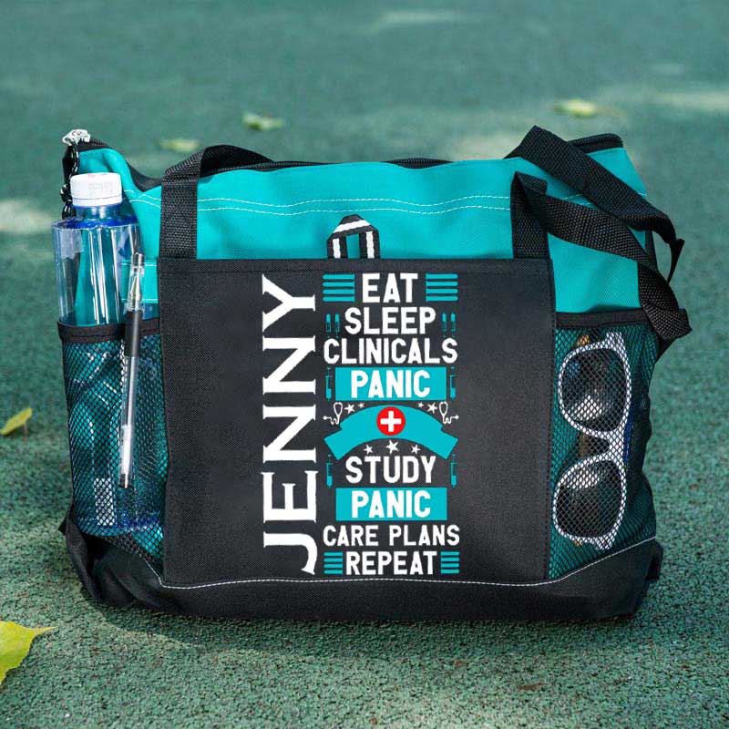 Eat Sleep Clinicals Panic Tote Bag, Personalized Gift for Student Nurse