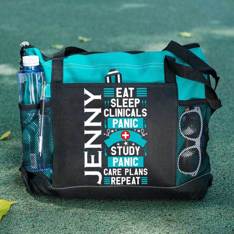 Eat Sleep Clinicals Panic Tote Bag, Personalized Gift for Student Nurse