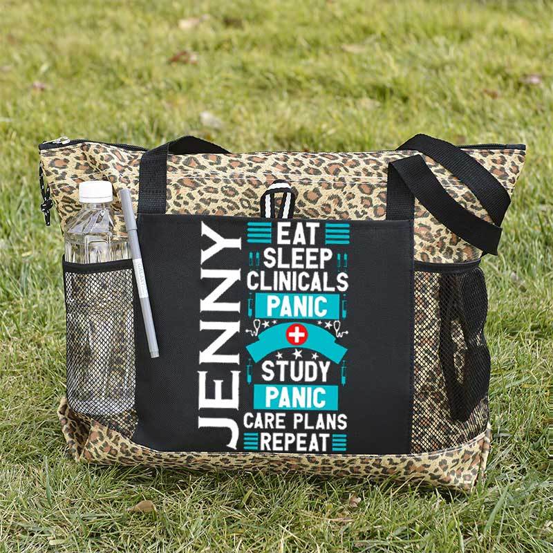 Eat Sleep Clinicals Panic Tote Bag, Personalized Gift for Student Nurse