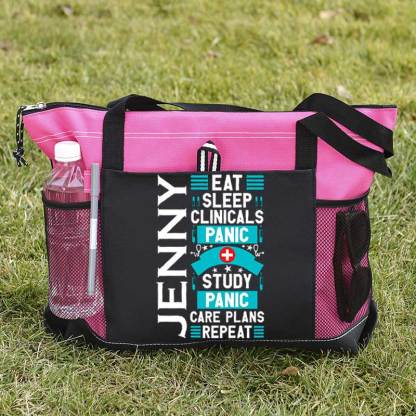 Eat Sleep Clinicals Panic Tote Bag, Personalized Gift for Student Nurse