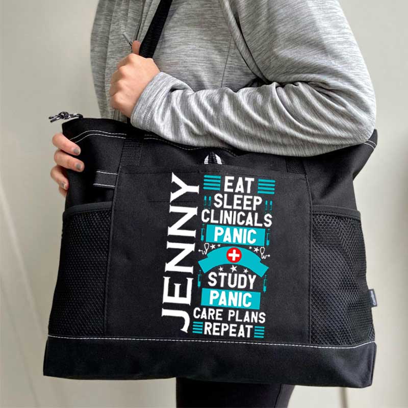 Eat Sleep Clinicals Panic Tote Bag, Personalized Gift for Student Nurse