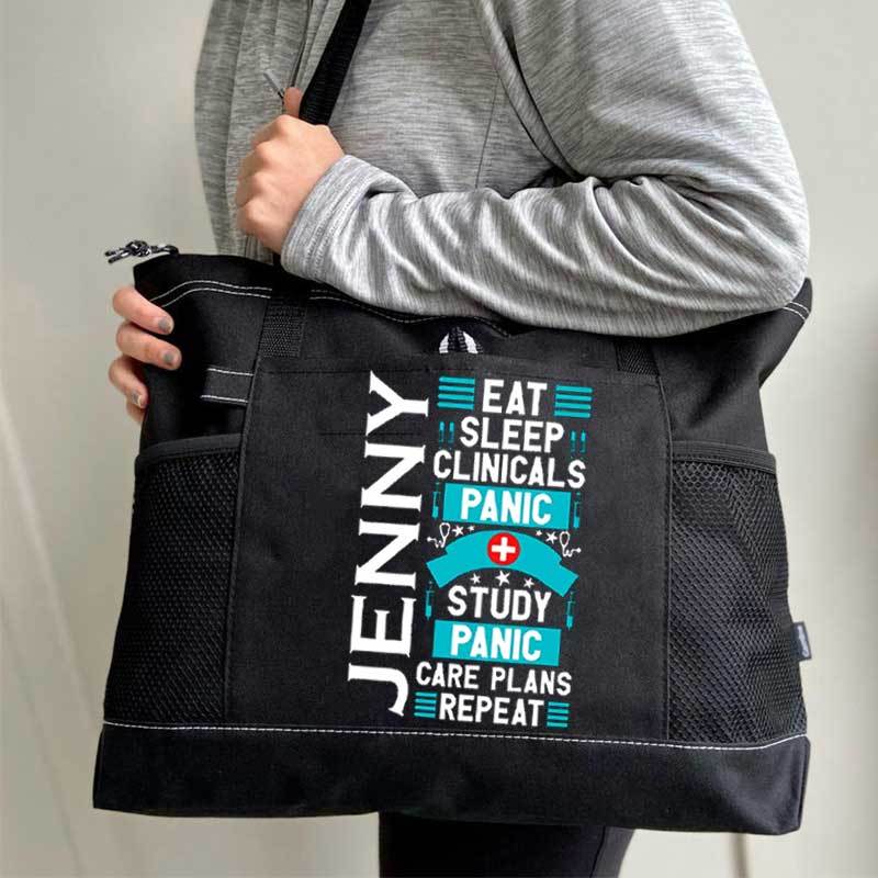 Eat Sleep Clinicals Panic Tote Bag, Personalized Gift for Student Nurse