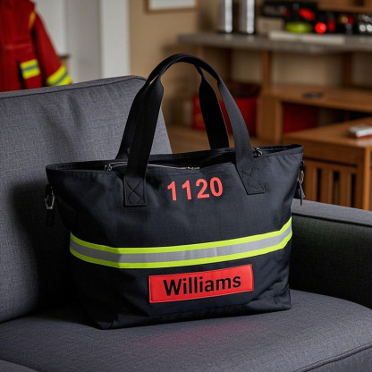 Personalized Black Firefighter Handbag With Reflective Strip