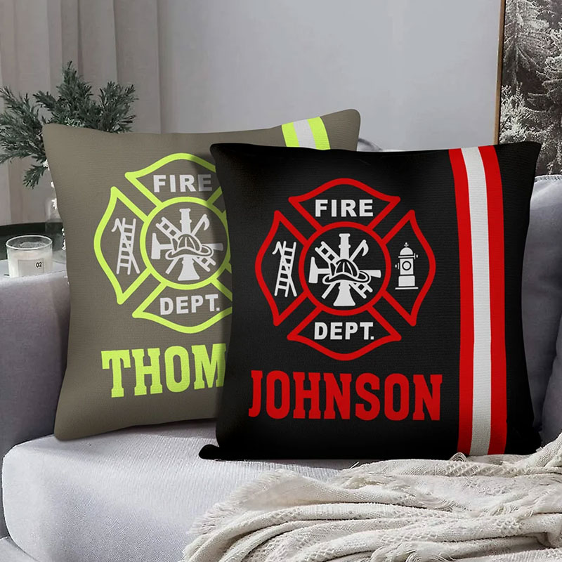 Personalized Fire Dept Design Firefighter Throw Pillow Cover