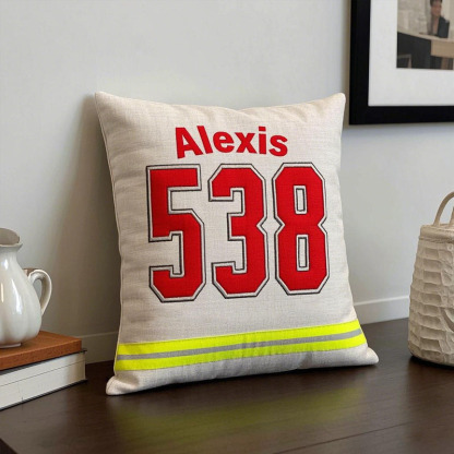 Personalized Firefighter Beige Throw Pillow