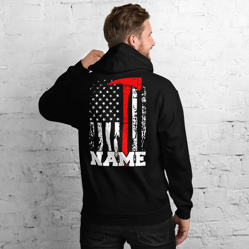 Personalized Firefighter Hoodie Red Line Fire Axe