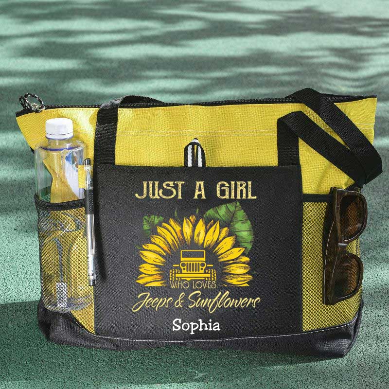 Just a Girl Who Loves Jeeps and Sunflowers Personalized Tote Bag