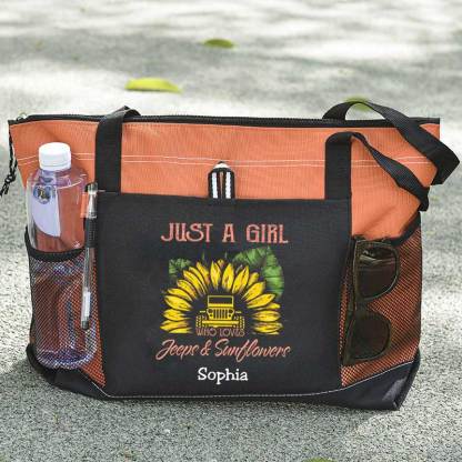 Just a Girl Who Loves Jeeps and Sunflowers Personalized Tote Bag