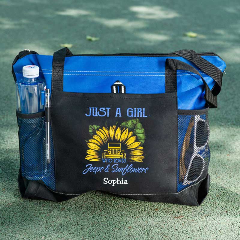 Just a Girl Who Loves Jeeps and Sunflowers Personalized Tote Bag