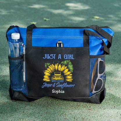 Just a Girl Who Loves Jeeps and Sunflowers Personalized Tote Bag