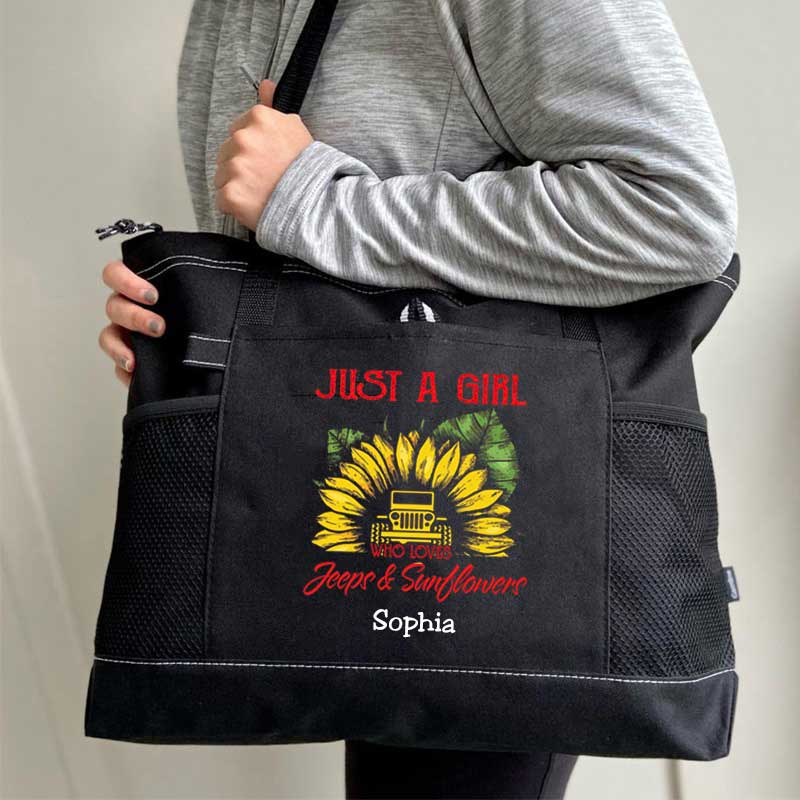 Just a Girl Who Loves Jeeps and Sunflowers Personalized Tote Bag