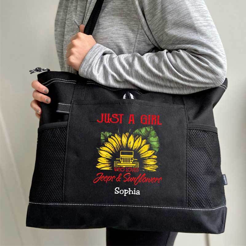 Just a Girl Who Loves Jeeps and Sunflowers Personalized Tote Bag