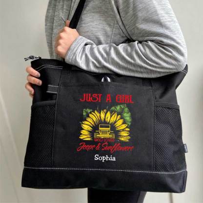 Just a Girl Who Loves Jeeps and Sunflowers Personalized Tote Bag