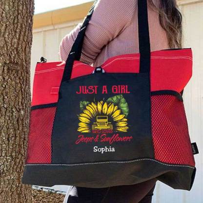 Just a Girl Who Loves Jeeps and Sunflowers Personalized Tote Bag