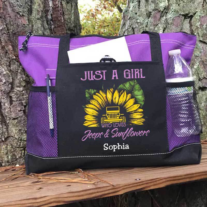 Just a Girl Who Loves Jeeps and Sunflowers Personalized Tote Bag