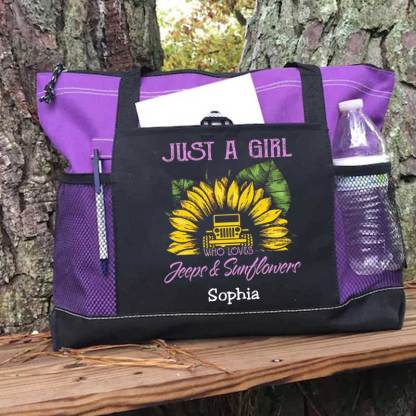 Just a Girl Who Loves Jeeps and Sunflowers Personalized Tote Bag