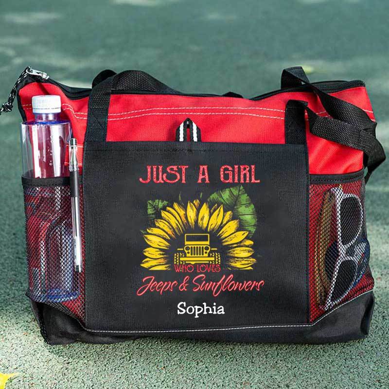 Just a Girl Who Loves Jeeps and Sunflowers Personalized Tote Bag