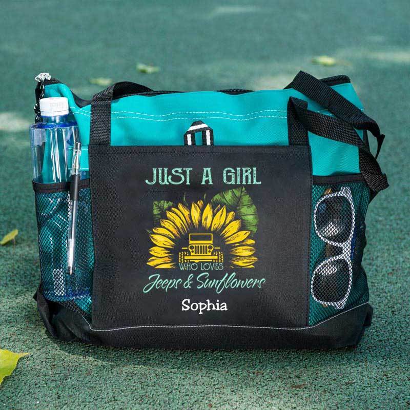 Just a Girl Who Loves Jeeps and Sunflowers Personalized Tote Bag