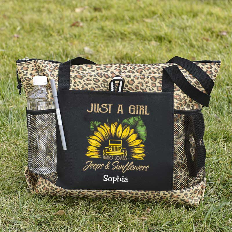 Just a Girl Who Loves Jeeps and Sunflowers Personalized Tote Bag