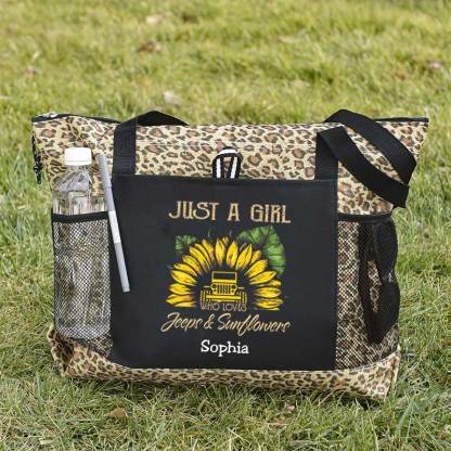 Just a Girl Who Loves Jeeps and Sunflowers Personalized Tote Bag