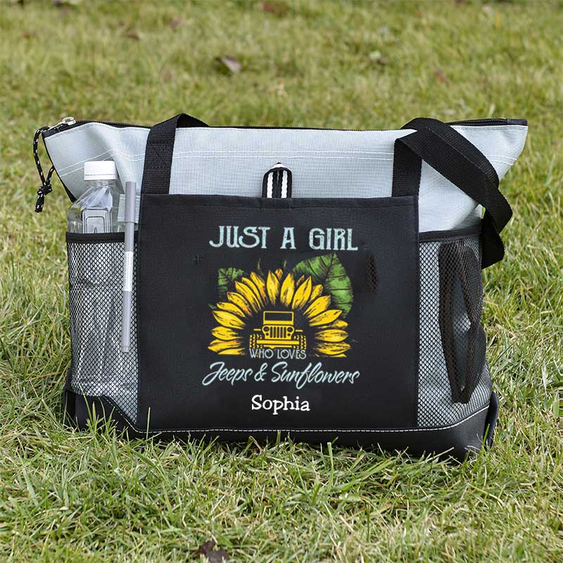 Just a Girl Who Loves Jeeps and Sunflowers Personalized Tote Bag