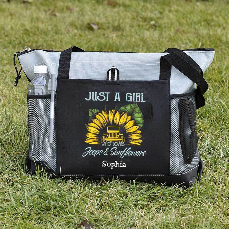 Just a Girl Who Loves Jeeps and Sunflowers Personalized Tote Bag