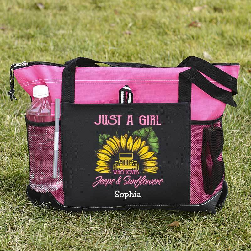 Just a Girl Who Loves Jeeps and Sunflowers Personalized Tote Bag