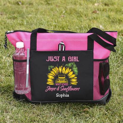 Just a Girl Who Loves Jeeps and Sunflowers Personalized Tote Bag