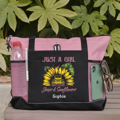 Just a Girl Who Loves Jeeps and Sunflowers Personalized Tote Bag