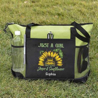 Just a Girl Who Loves Jeeps and Sunflowers Personalized Tote Bag