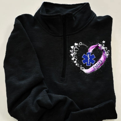 Paramedic EMS EMT Beautiful Heart Personalized Black  Zip Pullover Sweatshirt