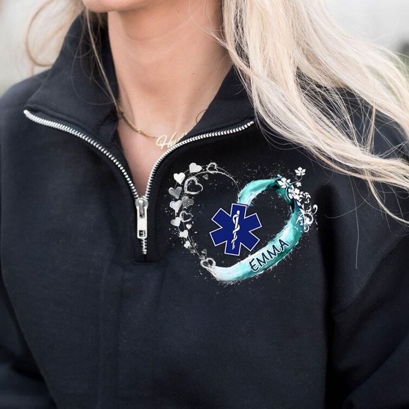 Paramedic EMS EMT Beautiful Heart Personalized Black  Zip Pullover Sweatshirt