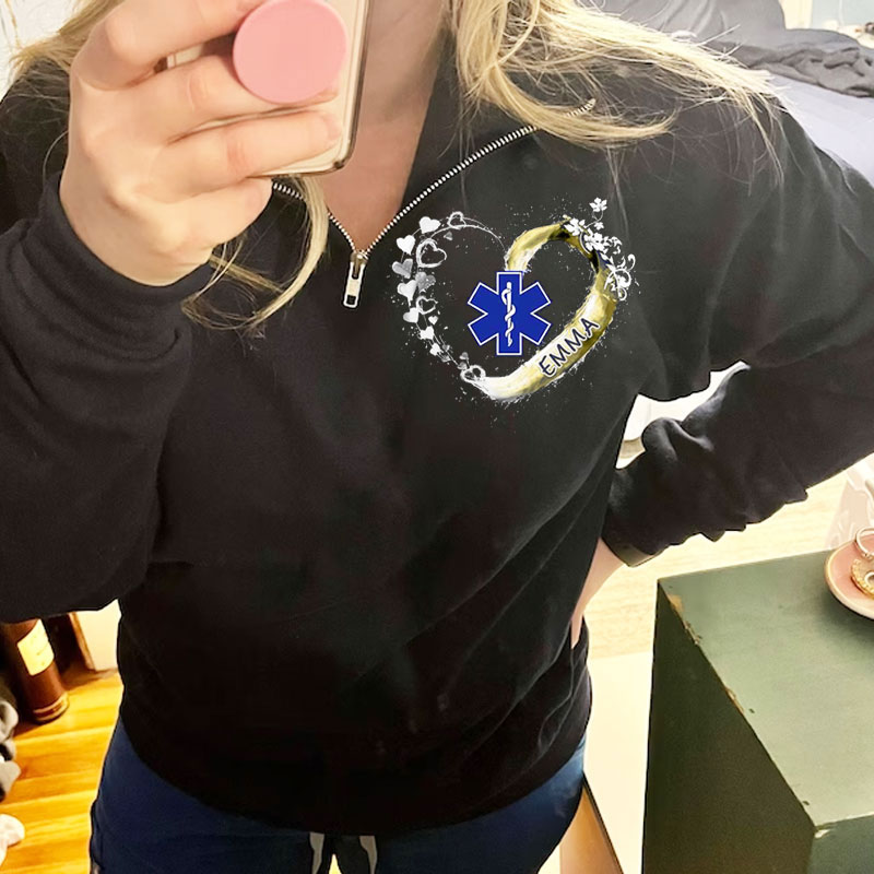Paramedic EMS EMT Beautiful Heart Personalized Black  Zip Pullover Sweatshirt