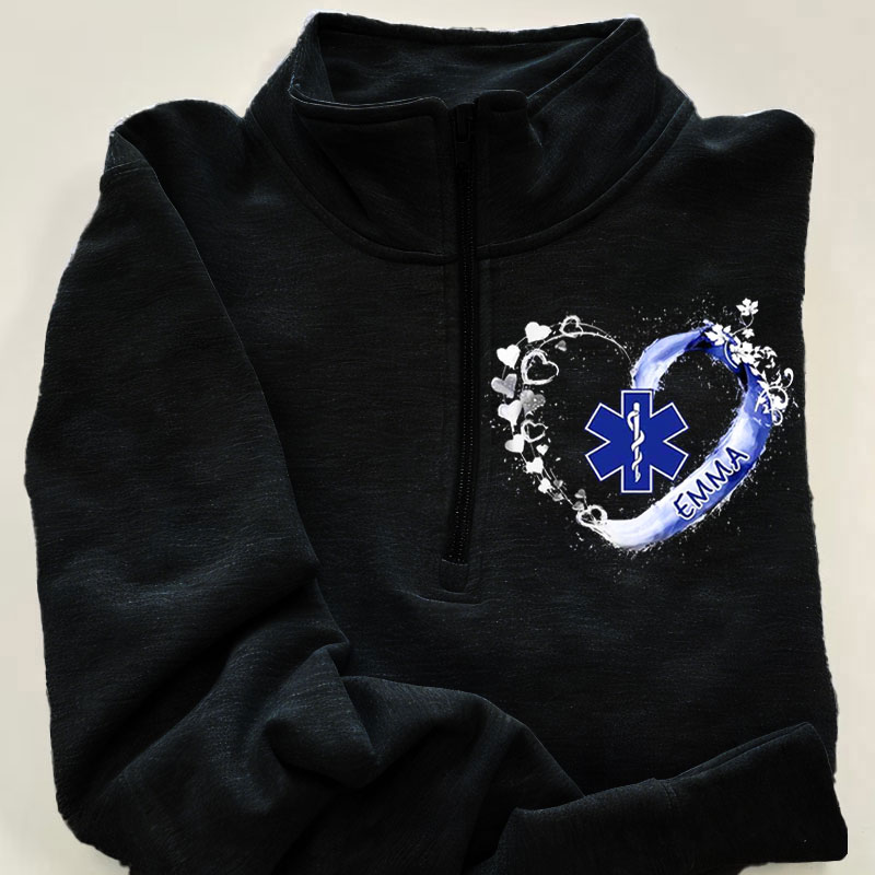 Paramedic EMS EMT Beautiful Heart Personalized Black  Zip Pullover Sweatshirt
