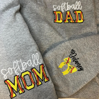Softball Mom Custom Embroidered With Kid Name Zip Pullover Sweatshirt