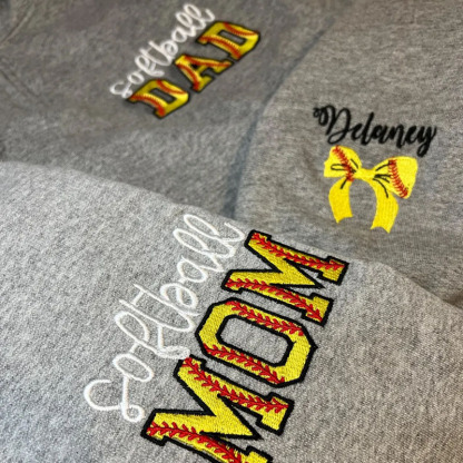 Softball Mom Custom Embroidered With Kid Name Zip Pullover Sweatshirt