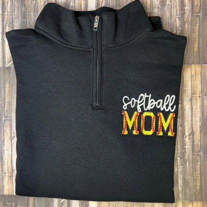 Softball Mom Custom Embroidered With Kid Name Zip Pullover Sweatshirt