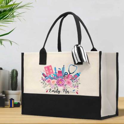Personalized Flower RN Canvas Tote Bag