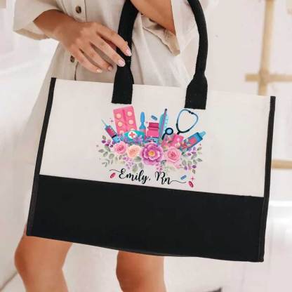 Personalized Flower RN Canvas Tote Bag